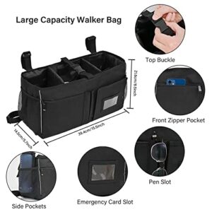 Walker Basket Walker Accessories Bag for Seniors Walker Tray for Folding Walker,Walker Storage Pouch with Dividers & Fastener Straps,Not Fit Rollator Walker,Bag Only