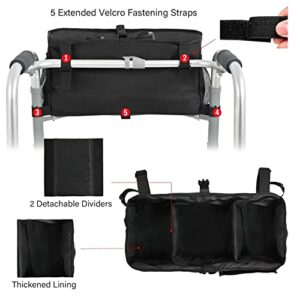 Walker Basket Walker Accessories Bag for Seniors Walker Tray for Folding Walker,Walker Storage Pouch with Dividers & Fastener Straps,Not Fit Rollator Walker,Bag Only