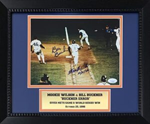 mookie wilson & bill buckner autographed new york boston 1986 world series signed error play framed baseball 8x10 photo jsa coa 2