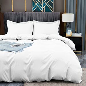 bbangd full duvet covers - ultra soft and breathable bedding comforter sets washed microfiber 3 pieces with zipper closure duvet cover and 2 pillow shams (white)