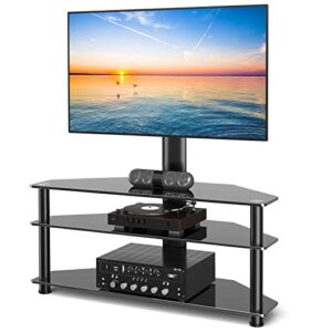 swivel floor tv stand for 32-70 inch tvs - universal height adjustable tv floor stand with shelves perfect for bedroom and corner, tv mount stand vesa 600x400mm holds up to 88lbs, black
