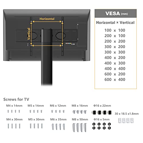 Swivel Floor TV Stand for 32-70 Inch TVs - Universal Height Adjustable TV Floor Stand with Shelves Perfect for Bedroom and Corner, TV Mount Stand VESA 600x400mm Holds up to 88lbs, Black