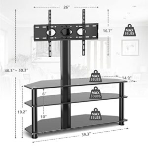 Swivel Floor TV Stand for 32-70 Inch TVs - Universal Height Adjustable TV Floor Stand with Shelves Perfect for Bedroom and Corner, TV Mount Stand VESA 600x400mm Holds up to 88lbs, Black