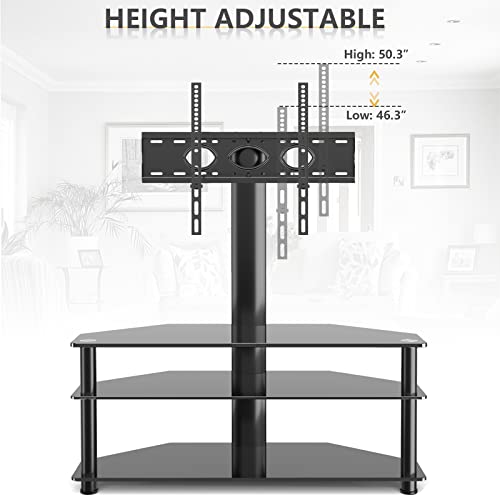 Swivel Floor TV Stand for 32-70 Inch TVs - Universal Height Adjustable TV Floor Stand with Shelves Perfect for Bedroom and Corner, TV Mount Stand VESA 600x400mm Holds up to 88lbs, Black