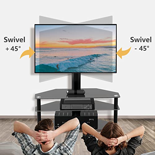 Swivel Floor TV Stand for 32-70 Inch TVs - Universal Height Adjustable TV Floor Stand with Shelves Perfect for Bedroom and Corner, TV Mount Stand VESA 600x400mm Holds up to 88lbs, Black