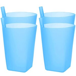 MAGICLULU 4Pcs Cup with Built in Straw Plastic Water Sippy Cups Containers Milk Straw Drinking Cups for Kids (Random Color)