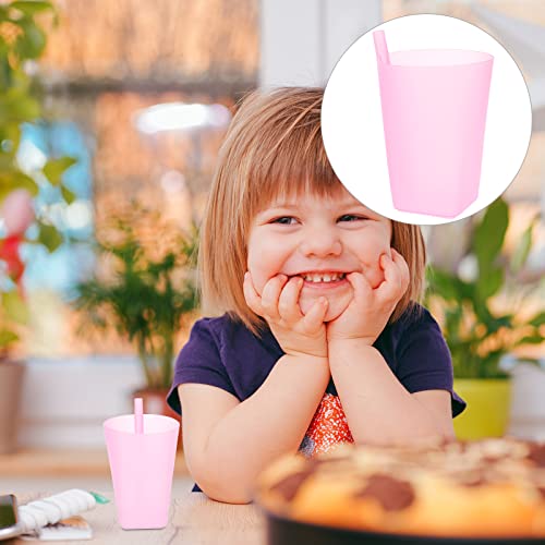 MAGICLULU 4Pcs Cup with Built in Straw Plastic Water Sippy Cups Containers Milk Straw Drinking Cups for Kids (Random Color)