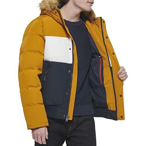 Tommy Hilfiger Men's Arctic Cloth Quilted Snorkel Bomber Jacket, Yellow Gold, Medium