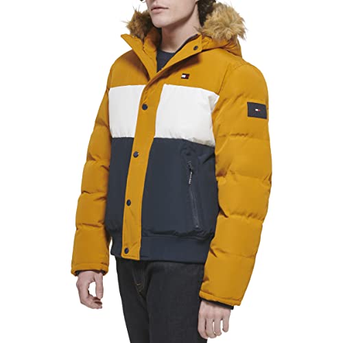 Tommy Hilfiger Men's Arctic Cloth Quilted Snorkel Bomber Jacket, Yellow Gold, Medium