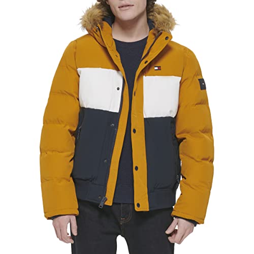 Tommy Hilfiger Men's Arctic Cloth Quilted Snorkel Bomber Jacket, Yellow Gold, Medium