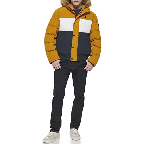 Tommy Hilfiger Men's Arctic Cloth Quilted Snorkel Bomber Jacket, Yellow Gold, Medium