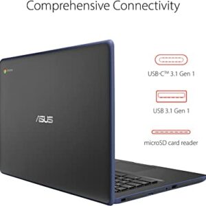 ASUS 2022 C403 Chromebook 14" HD Laptop, Intel Celeron N3350 Processor, 4GB RAM, 32GB eMMC Flash Memory, Intel HD Graphics 500, HD Webcam, Stereo Speakers, Chrome OS, Dark Blue, 32GB USB Card