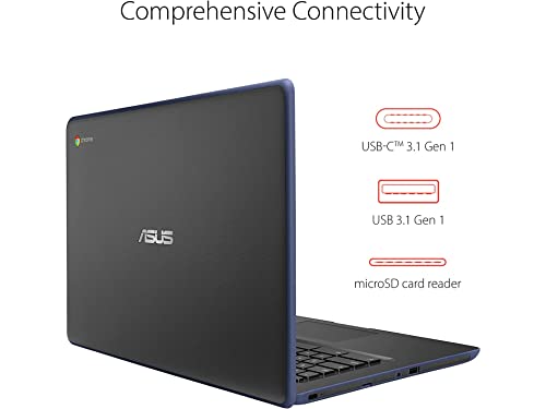 ASUS 2022 C403 Chromebook 14" HD Laptop, Intel Celeron N3350 Processor, 4GB RAM, 32GB eMMC Flash Memory, Intel HD Graphics 500, HD Webcam, Stereo Speakers, Chrome OS, Dark Blue, 32GB USB Card