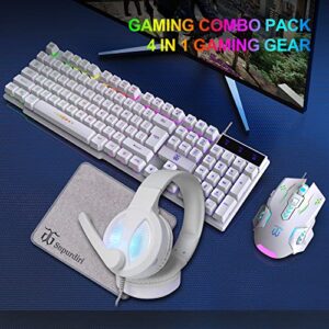 DGG Gaming Keyboard and Mouse and Gaming Headset & Mouse Pad,RGB Backlight Bundle for PC Gamers Gift Users_4 in 1 White Edition