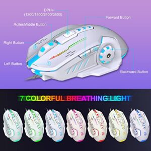 DGG Gaming Keyboard and Mouse and Gaming Headset & Mouse Pad,RGB Backlight Bundle for PC Gamers Gift Users_4 in 1 White Edition