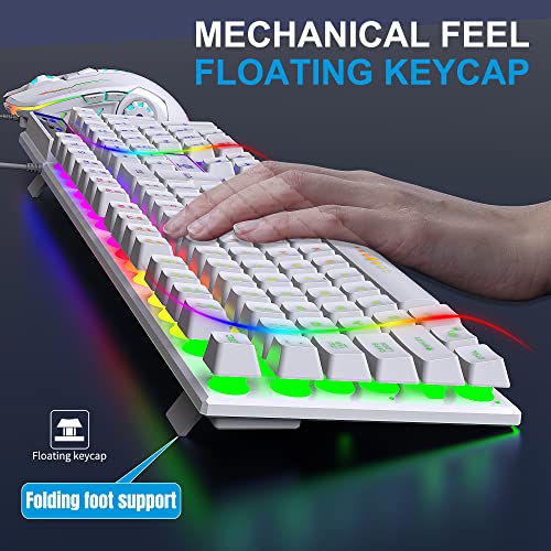 DGG Gaming Keyboard and Mouse and Gaming Headset & Mouse Pad,RGB Backlight Bundle for PC Gamers Gift Users_4 in 1 White Edition