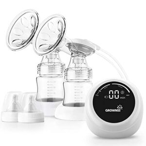 double electric breast pump breast feeding pain free stepless knob led hd display, strong suction power, rechargeable, bpa free, quiet