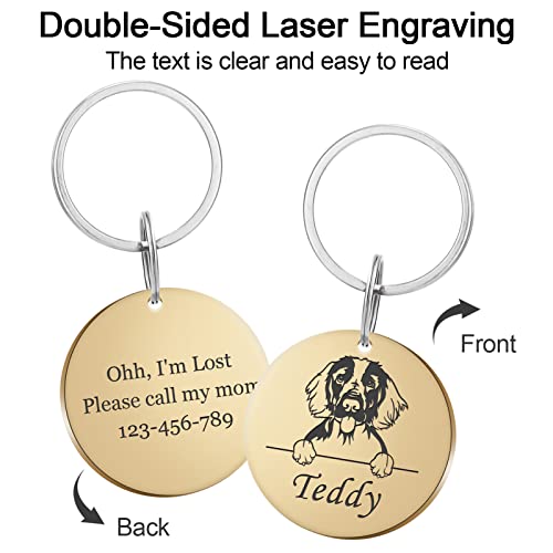 Atdesk Personalized Dog Tags, Pet Portrait Dog ID Tags, Anti-Lost Dog Name Tag Stainless Steel Pet Collar Charm, Engraved on Both Sides, 66 Dog Breeds Available