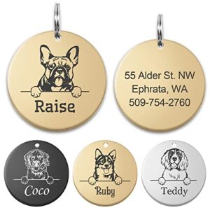 atdesk personalized dog tags, pet portrait dog id tags, anti-lost dog name tag stainless steel pet collar charm, engraved on both sides, 66 dog breeds available