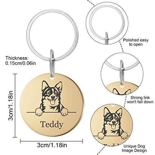 Atdesk Personalized Dog Tags, Pet Portrait Dog ID Tags, Anti-Lost Dog Name Tag Stainless Steel Pet Collar Charm, Engraved on Both Sides, 66 Dog Breeds Available