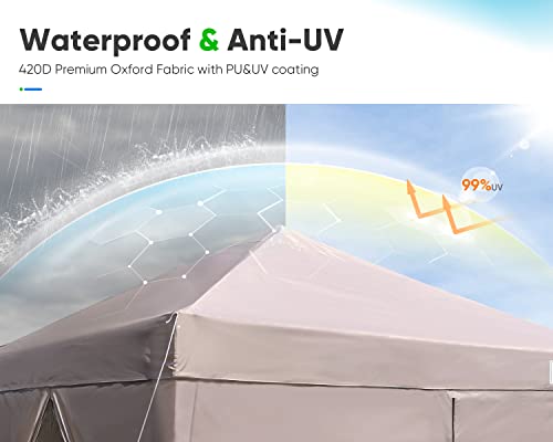 Quictent Privacy 8'x8' Pop up Canopy Tent Enclosed Instant Gazebo Shelter with Sidewalls and Mesh Windows Waterproof (Beige)