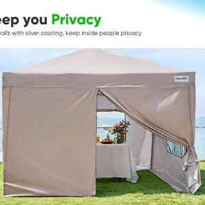 Quictent Privacy 8'x8' Pop up Canopy Tent Enclosed Instant Gazebo Shelter with Sidewalls and Mesh Windows Waterproof (Beige)