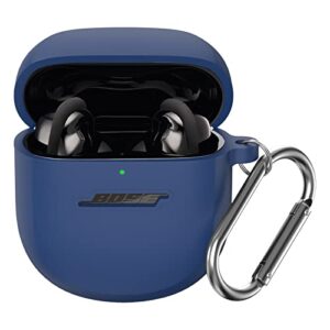 bose quietcomfort earbuds ii case(2022), wofro silicone protective skin cover for new bose quietcomfort earbuds 2 accessories with carabiner (blue)