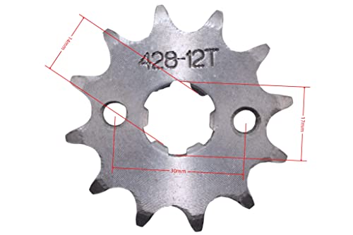 Trkimal Motorcycle 428 Front Sprocket for 50cc 70cc 90cc 110cc 125cc 140cc 160cc Dirt Pit Bike Mini Bike TaoTao Roketa Coolster Sunl Lifan Loncin ATV Quad 4 Wheeler Moped (428-12T, 17MM)