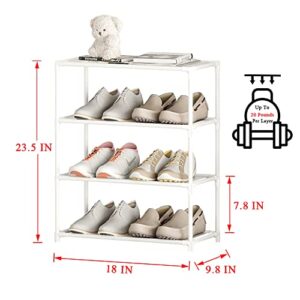 Vockot Small Shoe Rack 6-8 Pairs Sturdy Shoe Shelf 4-Tiers Narrow Stackable Shoe Organizer,Lightweight Kids Shoe Racks for Entryway, Doorway and Closet（White）