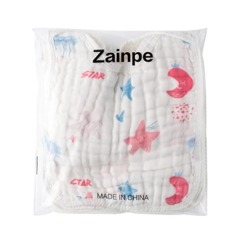 Zainpe 5Pcs Muslin Baby Bibs Star Cat Rabbit Pattern Cotton Lap-Shoulder Cloths Drool Bibs Machine Washable Pullover Feeding Bib with 6 Absorbent & Soft Layers for Unisex Infants Toddlers Newborns