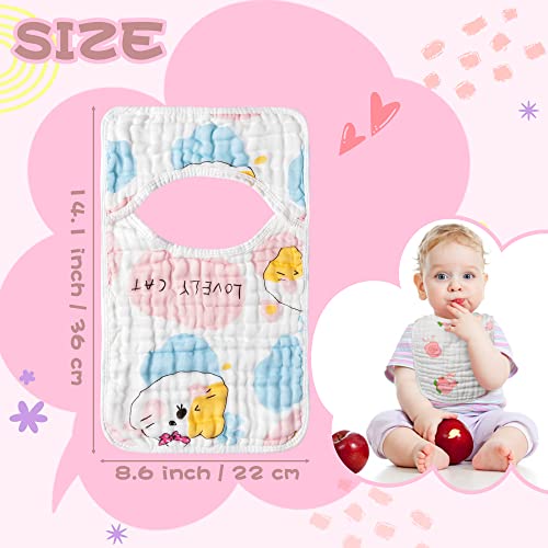 Zainpe 5Pcs Muslin Baby Bibs Star Cat Rabbit Pattern Cotton Lap-Shoulder Cloths Drool Bibs Machine Washable Pullover Feeding Bib with 6 Absorbent & Soft Layers for Unisex Infants Toddlers Newborns