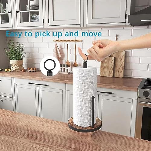 OROPY Paper Towel Holder Countertop with Heavy Duty Wood Base, Farmhouse Paper Towel Roll Stand for Kitchen Counter fits Standard and Jumbo Size Paper Towels (Brown - Easy to Tear)