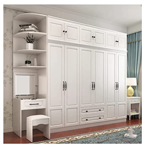 Solid Wood Family Wardrobe/Armoire/Closet, Wooden Cabinet Storage with Shelves, Hanging Rod, Wood Wardrobe Closet with Lock for Bedroom