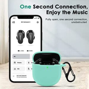 Case for Bose QuietComfort Earbuds II 2022, Soft Silicone Skin Shockproof Protective Cover for New Bose QuietComfort Earbuds II Case with Carabiner (Mint Green)