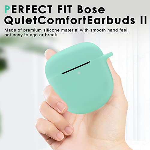 Case for Bose QuietComfort Earbuds II 2022, Soft Silicone Skin Shockproof Protective Cover for New Bose QuietComfort Earbuds II Case with Carabiner (Mint Green)