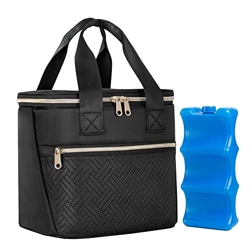 Fasrom Breastmilk Cooler Bag with Ice Pack Fits 6 Tall Baby Bottle Up to 9 Ounce for Milk Storage, Large Insulated Bottle Bag with Pockets for Nursing Moms Daycare or Travel, Black (Patent Design)