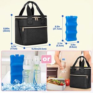 Fasrom Breastmilk Cooler Bag with Ice Pack Fits 6 Tall Baby Bottle Up to 9 Ounce for Milk Storage, Large Insulated Bottle Bag with Pockets for Nursing Moms Daycare or Travel, Black (Patent Design)