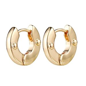 Gold Chunky Hoop Earrings Set for Women, 14K Gold Plated Twisted Huggie Hoop Earring Hypoallergenic, Thick Open Hoops Set Lightweight (9 Gold hoops)