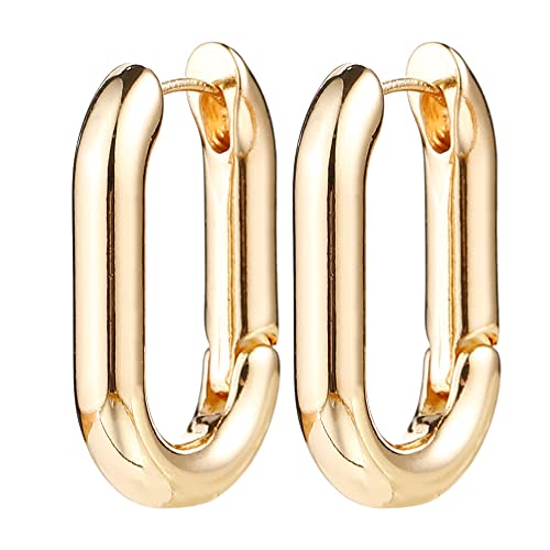 Gold Chunky Hoop Earrings Set for Women, 14K Gold Plated Twisted Huggie Hoop Earring Hypoallergenic, Thick Open Hoops Set Lightweight (9 Gold hoops)