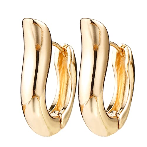 Gold Chunky Hoop Earrings Set for Women, 14K Gold Plated Twisted Huggie Hoop Earring Hypoallergenic, Thick Open Hoops Set Lightweight (9 Gold hoops)