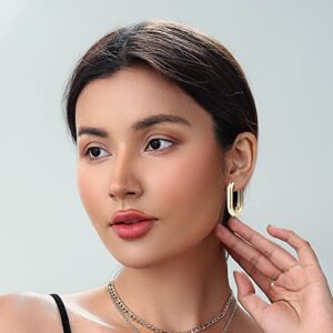 Gold Chunky Hoop Earrings Set for Women, 14K Gold Plated Twisted Huggie Hoop Earring Hypoallergenic, Thick Open Hoops Set Lightweight (9 Gold hoops)