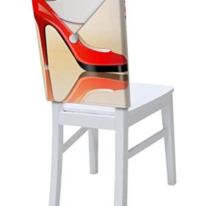 Dining Room Chair Back Covers, Sexy Red High Heels Lipstick Rose Chair Covers Kitchen Chair Slipcovers Protective Covers for Holiday Party Festival Decoration, Set of 8