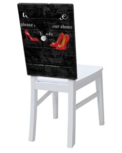 dining room chair back covers, welcome please remove your shoes thanks red high heel vintage black wooden chair covers chair slipcovers protective covers for holiday party festival decor, set of 8