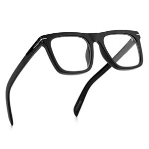 nidovix trendy square blue light blocking glasses for men women, fashion frame non-prescription computer glasses (black)