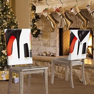 Dining Room Chair Back Covers, Black High Heels and Lipstick Chair Covers Kitchen Chair Slipcovers Protective Covers for Holiday Party Festival Decoration, Set of 6