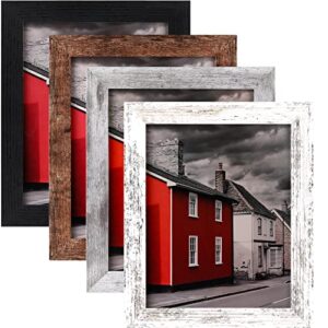 landneoo 8x10 picture frame, 4 pack woodgrain wider frames, display pictures 5x7 with mat or 8x10 without mat, picture frames collage wall decor or table top display, multicolour