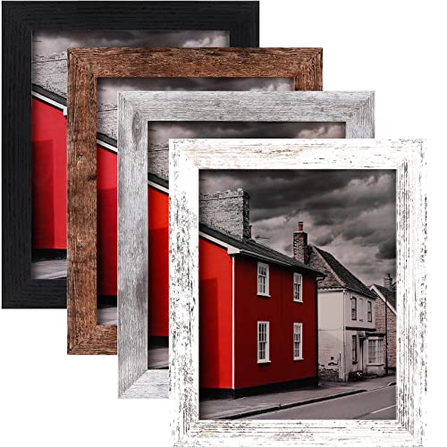 LANDNEOO 8x10 Picture Frame, 4 Pack Woodgrain Wider Frames, Display Pictures 5x7 with Mat or 8x10 Without Mat, Picture Frames Collage Wall Decor or Table Top Display, Multicolour