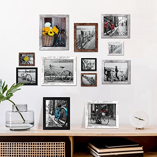 LANDNEOO 8x10 Picture Frame, 4 Pack Woodgrain Wider Frames, Display Pictures 5x7 with Mat or 8x10 Without Mat, Picture Frames Collage Wall Decor or Table Top Display, Multicolour