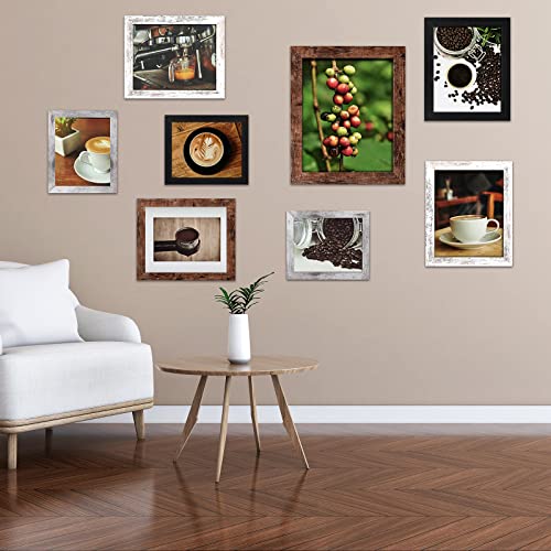 LANDNEOO 8x10 Picture Frame, 4 Pack Woodgrain Wider Frames, Display Pictures 5x7 with Mat or 8x10 Without Mat, Picture Frames Collage Wall Decor or Table Top Display, Multicolour