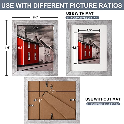 LANDNEOO 8x10 Picture Frame, 4 Pack Woodgrain Wider Frames, Display Pictures 5x7 with Mat or 8x10 Without Mat, Picture Frames Collage Wall Decor or Table Top Display, Multicolour